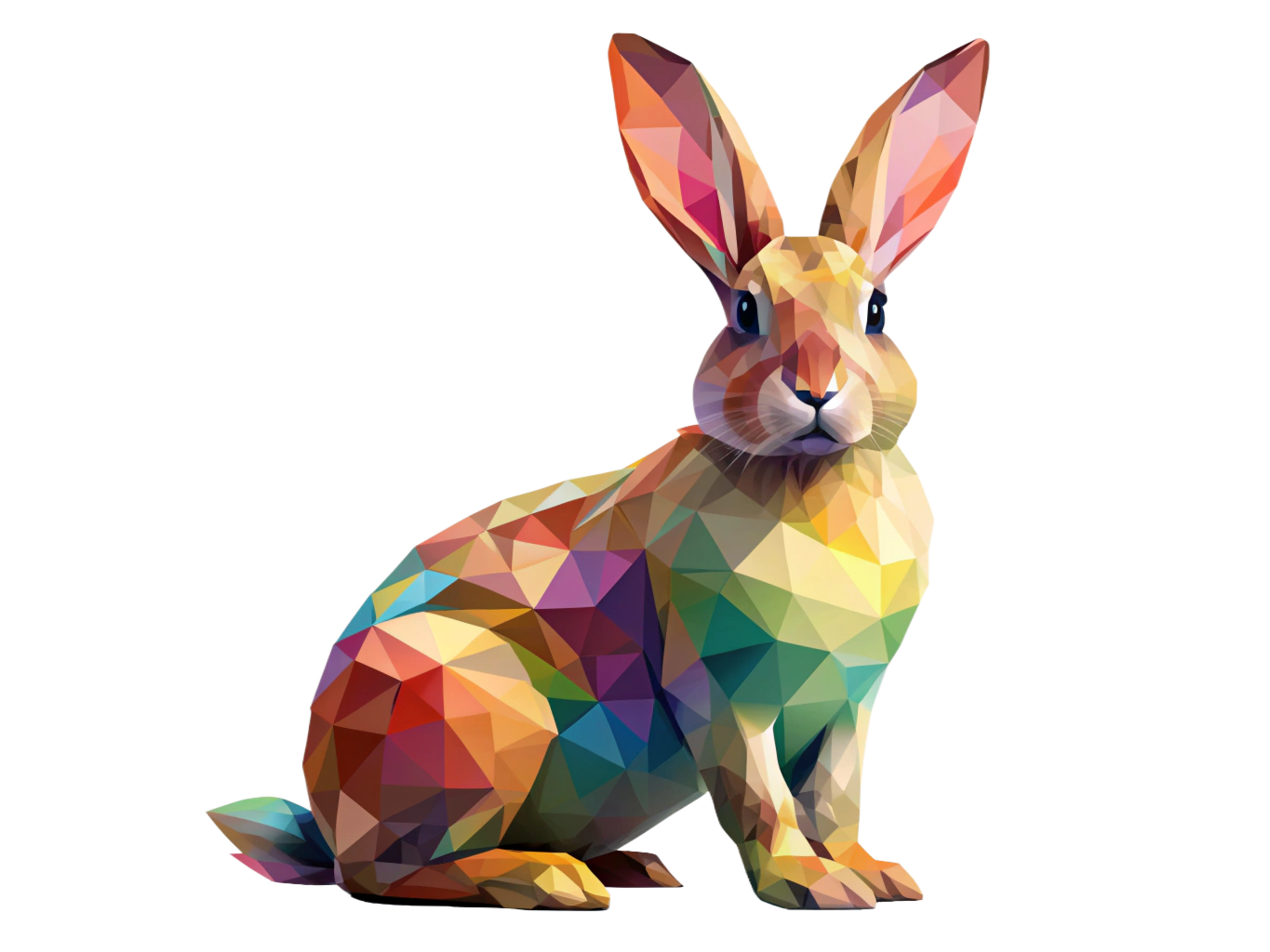 rabbit sitting poligonal multicolor style front v